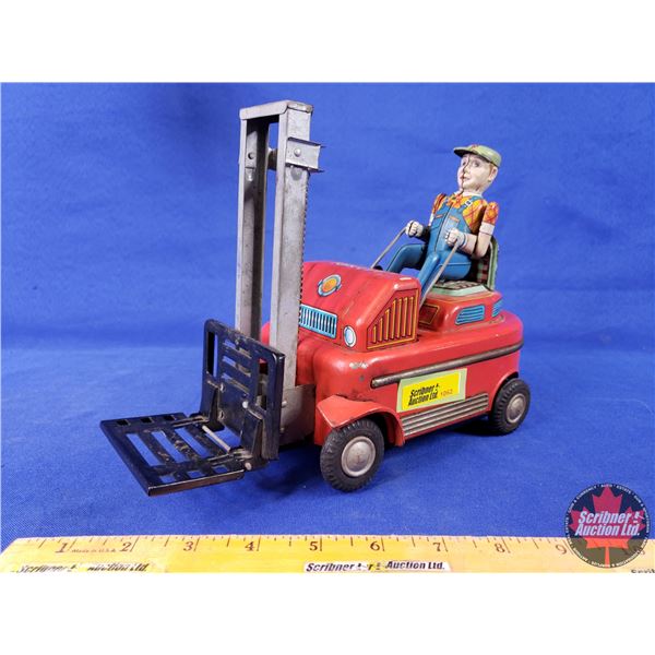 Tin Toy : Forklift (1.5V Dry Battery - Bottom) (7-1/4"H x 4"W x 10"D) (SEE PICS!)