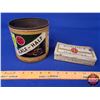 Image 1 : Tobacco /Cig Tins (2): Half and Half Tobacco Tin (4-3/4"H x 5"Dia) & Turret Cigarette's Tin (SEE PIC