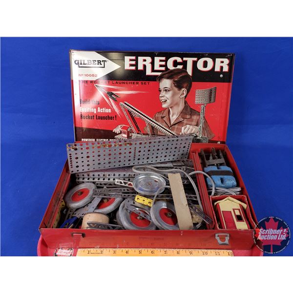GILBERT ERECTOR SET : ROCKET LAUNCHER BUILDING SET in Case (3"H x 16-1/2"W x 10-1/4"D) (SEE PICS!)