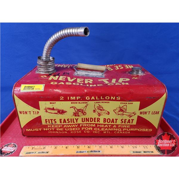 "NEVER TIP" Gasoline Can (Total Measures with spout : 11"H  x 12-3/4"W x 8"D) (SEE PICS!)