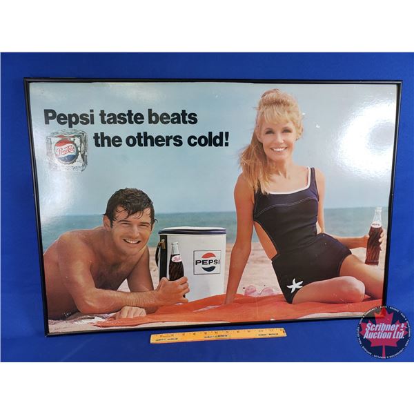 Framed Pepsi Cardboard Advertising "Pepsi taste beats the others cold!" (22-1/4"H x 32-1/4") (SEE PI