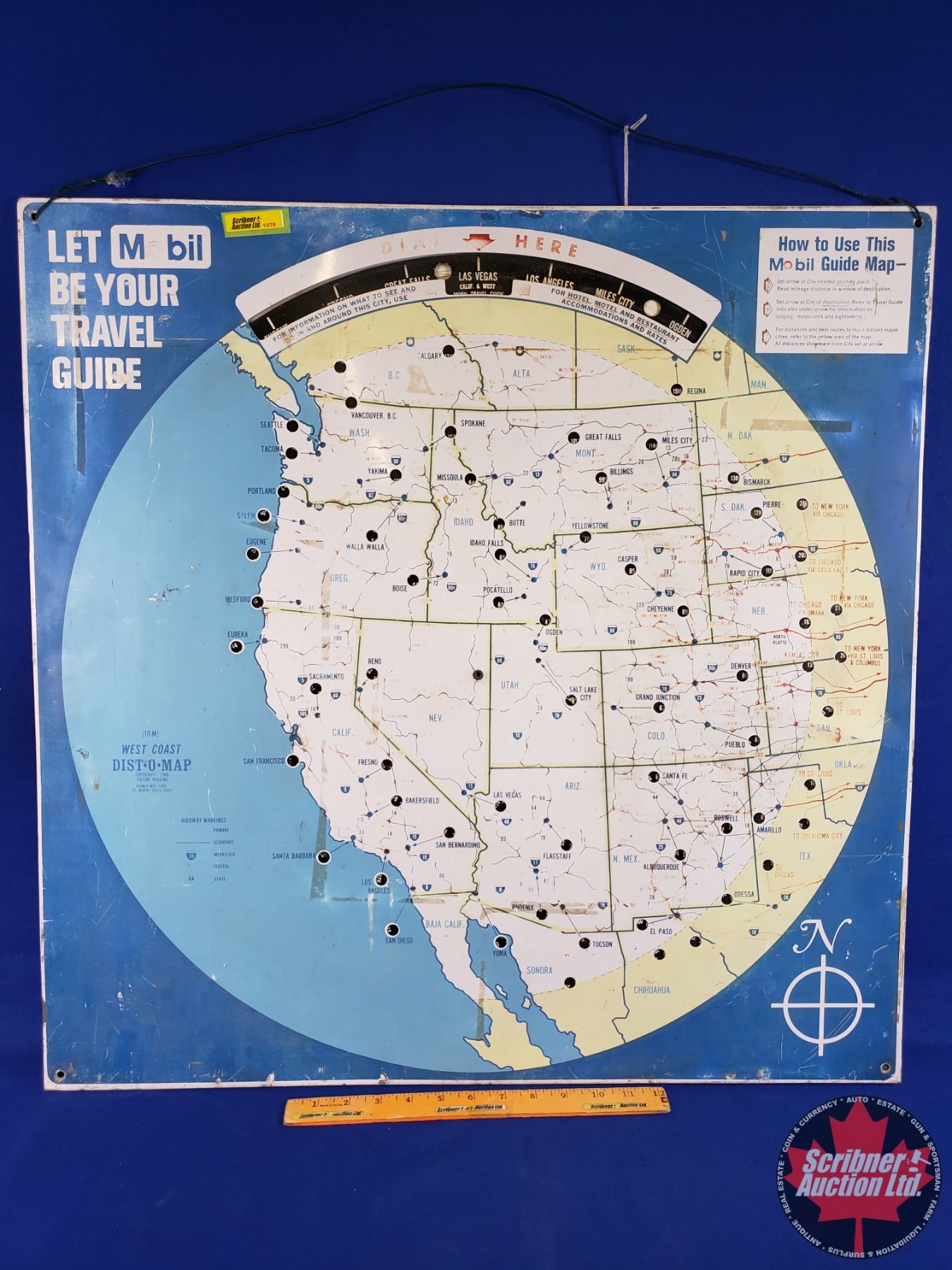 MOBIL Single Side Tin Guide Distance Map (West Coast DIST-O-MAP 1966 ...