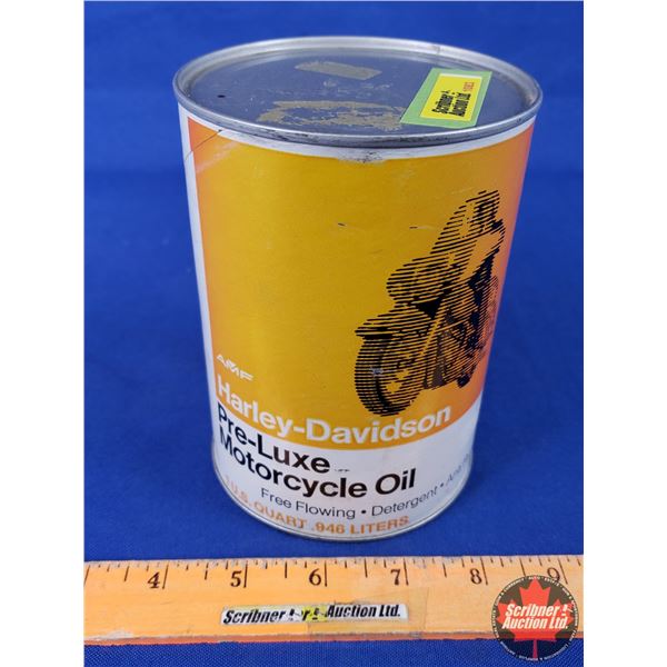 Harley Davidson Pre-Luxe Motorcycle Oil Tin (Cardboard) (FULL) (5-1/2"H x 4"Dia) (SEE PICS!)