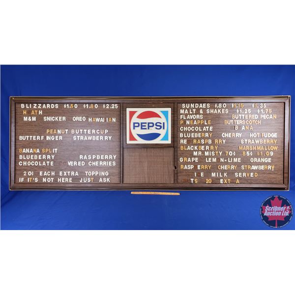PEPSI Menu Board (24-3/4"H x 71-3/4"W x 2"D) (Consignor Note: Acquired from a Dairy Queen) (SEE PICS