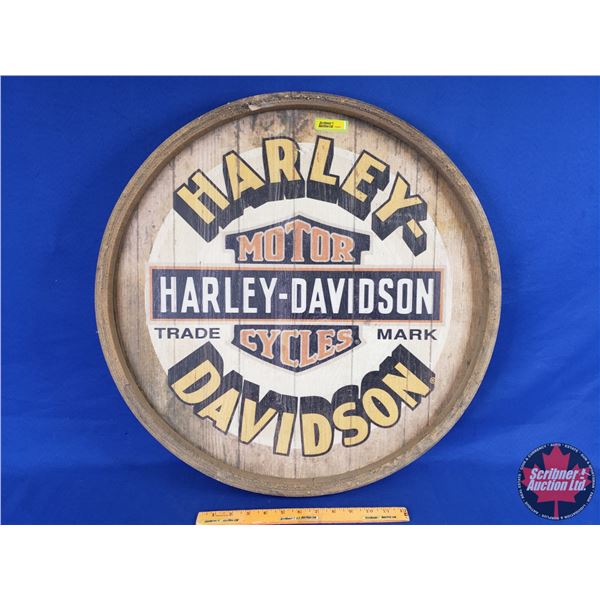 "Harley Davidson" Decor Barrel End (Wooden) Wall Mount (23-3/4"Dia) (SEE PICS!)