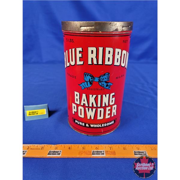 BLUE RIBBON BAKING POWDER Tin (9"H x 5-1/4"Dia) (SEE PICS!)