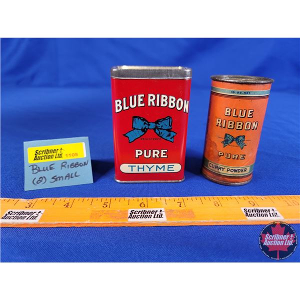 Blue Ribbon Spice Tins (2) (Tallest Measures 3-1/2"H  x 2-1/4"W x 1-1/4"D) (SEE PICS!)