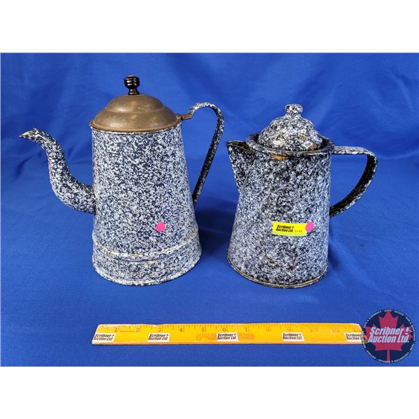 Enamel Coffee Pots (2) (Tallest Measures 11"H) (SEE PICS!)