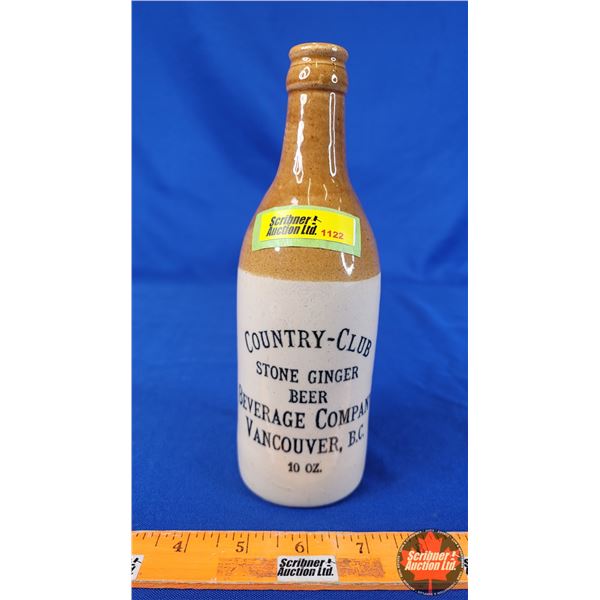 "Country-Club Stone Ginger Beer" Stoneware Bottle (8-1/2"H x 3"Dia) (SEE PICS!)