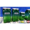 Image 2 : Green Glass Canister Set (5 Pcs) Owens-Illinois Glass Company (CEREAL ; COFFEE ; TEA ; FLOUR ; SUGAR