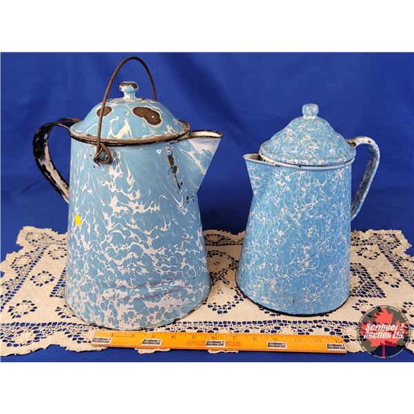 Enamel Coffee Pots (2) (Tallest Measures 12"H) (SEE PICS!)