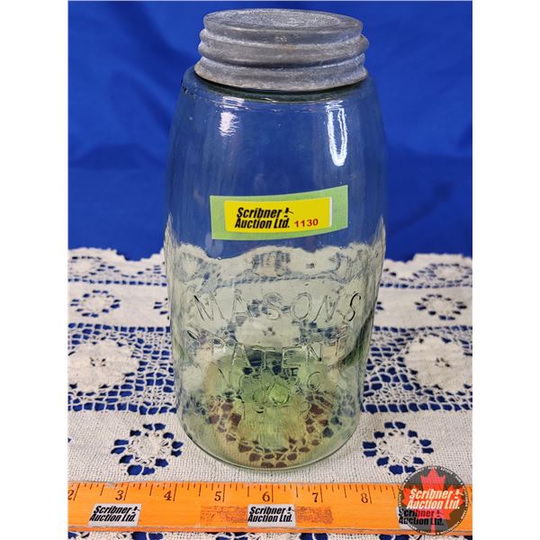 "MASONS" Jar "Patent Nov 30th 1858" (Green Tinge) (9-1/2"H x 4-1/2"Dia) (SEE PICS!)