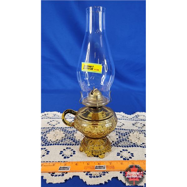 "Daisy & Dot" Coal Oil Amber Glass Base Finger Lamp w/P&A Burner (13"H x 3-1/4"Dia) (SEE PICS!)