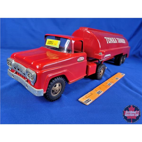 TONKA TANKER (Truck & Tanker Trailer Toy) (7"H x 28"W x 6"D) (SEE PICS!)