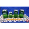 Image 1 : Green Glass Canister Set (4 Pcs) Owens-Illinois Glass Company SUGAR; TEA; CEREAL; COFFEE) (Tallest M