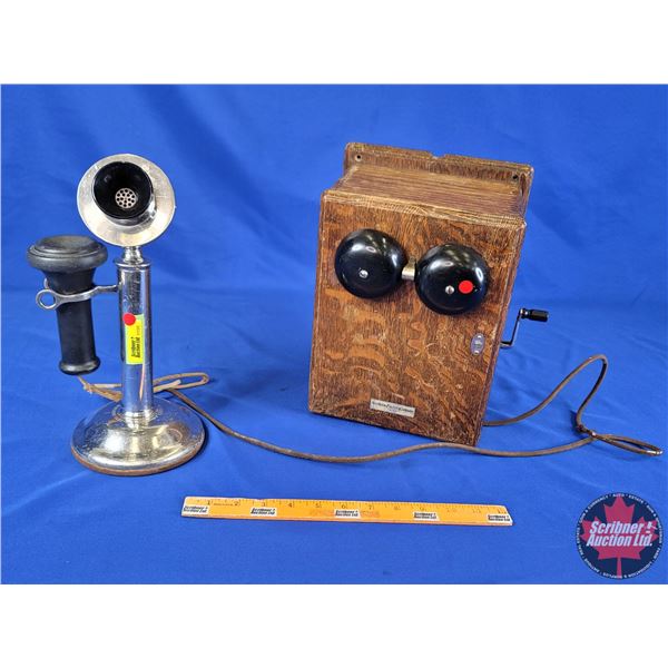 "Northern Electric Company" Candle Stick Phone with Wood Box Ringer (June 1915) (10-3/4"H x 8-1/2"W 