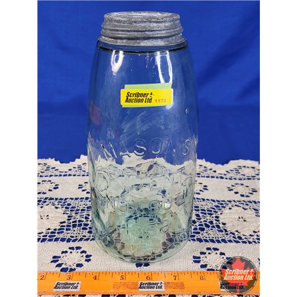 "MASONS" Jar "Patent Nov 30th 1858" (Blue Tinge) (9-1/2"H x 4-1/2"Dia) (SEE PICS!)