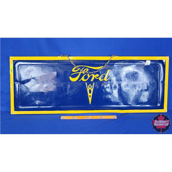 Ford V8 Endgate ~ Painted & Converted Wall Hanging Sign with Plywood Back (13"H x 35-3/4"W) (SEE PIC