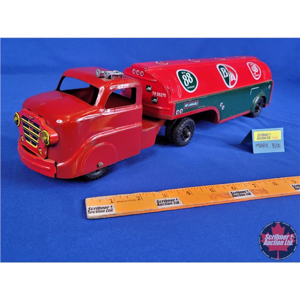 B/A TANKER "Marx" (Truck & Tanker Trailer Toy) (4-1/4"H x 18-1/2"W x 3-1/2"D) (SEE PICS!)
