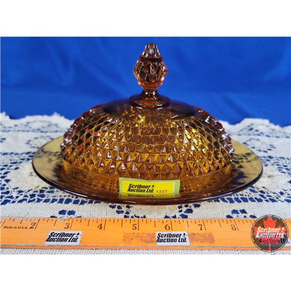 ALTA Glass Amber Covered Butter Dish (5"H x 9"Dia) (SEE PICS!)