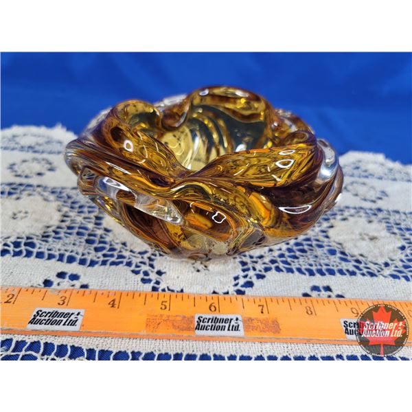 ALTA Glass Amber Cigar Ashtray (3-1/2"H x 6"Dia) (SEE PICS!)