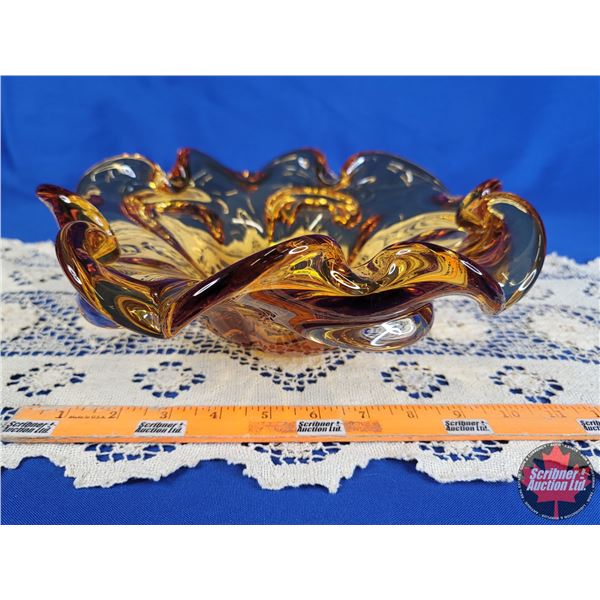 ALTA Glass Amber Cigar Ashtray (4"H x 11-1/2"Dia) (SEE PICS!)