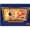 Image 1 : "Enjoy Co-Op Ice Cream" Lighted Advertising Clock (Working) (10-3/4"H x 19-3/4"W) (SEE PICS!)