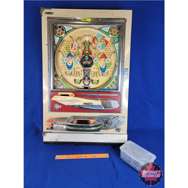 Vintage Asian Pinball Machine "Sanyo Co. Ltd." (c/w Pinballs) (Missing Glass) (32-1/2"H x 20-3/4"W x