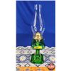 Image 2 : Coal Oil Lamp - Green Glass Base "Banner" (15-1/2"H x 3-3/4"W) (SEE PICS!)