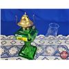 Image 6 : Coal Oil Lamp - Green Glass Base "Banner" (15-1/2"H x 3-3/4"W) (SEE PICS!)