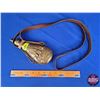 Image 1 : Brass Gun Powder Flask (Stamped: Made in Italy) (Leather Strap) (8-3/4") (SEE PICS!)