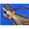 Image 5 : Brass Gun Powder Flask (Stamped: Made in Italy) (Leather Strap) (8-3/4") (SEE PICS!)