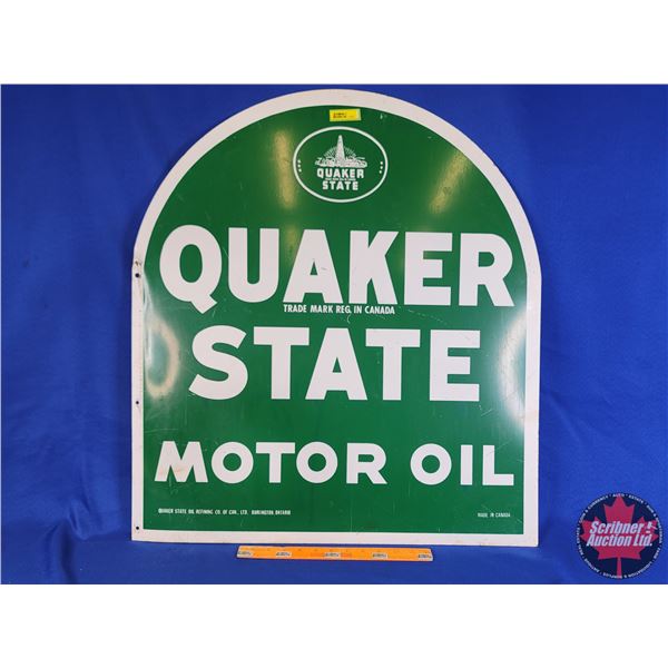 Double Sided Metal Tombstone Advertising Sign : "QUAKER STATE MOTOR OIL" (29-1/2"H x 26-1/2"W) (SEE 