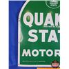 Image 3 : Double Sided Metal Tombstone Advertising Sign : "QUAKER STATE MOTOR OIL" (29-1/2"H x 26-1/2"W) (SEE 