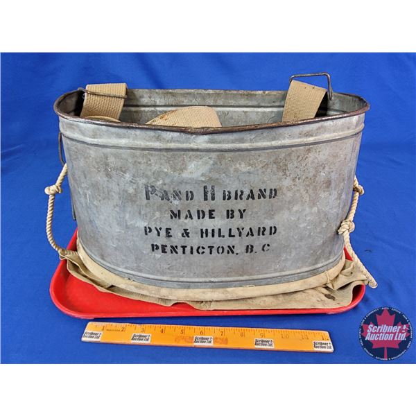 Galvanized Fruit Picking Basket "P and H Brand Made by Dye & Hillyard Penticton, B.C." (9-1/2"H x 15