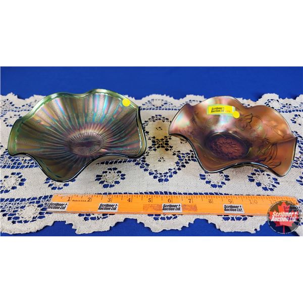 Décor Ruffle Edge Candy Bowls (2) Carnival Glass - Iridized (8") (SEE PICS!)
