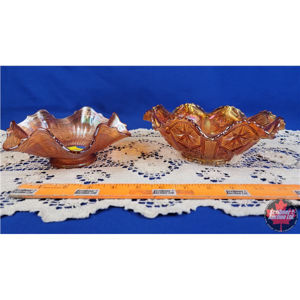 Décor Ruffle Edge Candy Bowls (2) Carnival Glass - Iridized (Largest 7-1/4") (SEE PICS!)