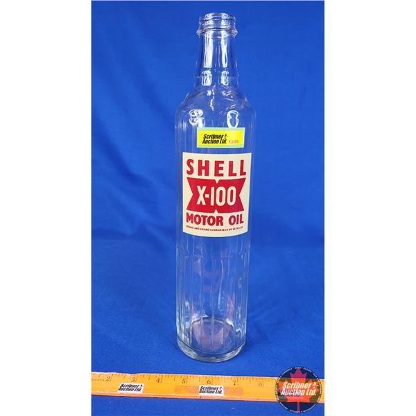 SHELL X-100 Pint Motor Oil Bottle (14"H x 3"Dia) (SEE PICS!)