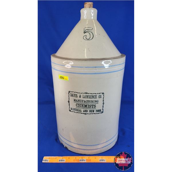 Stoneware Crock Jug "DAVIS & LAWRENCE CO. CHEMISTS" 5 Gallon (22-1/2"H x 12-1/2"Dia) (SEE PICS!)