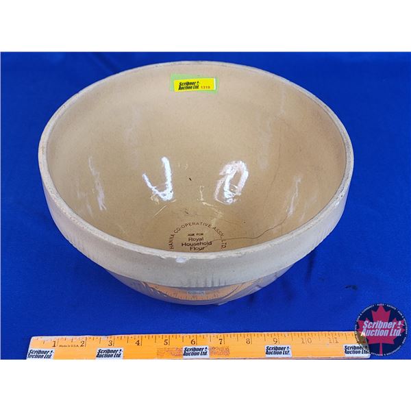 Stoneware Bowl "Hanna Co-Operative Assn Ltd." "Ask for Royal Household Flour" (6"H x 11"Dia) (SEE PI