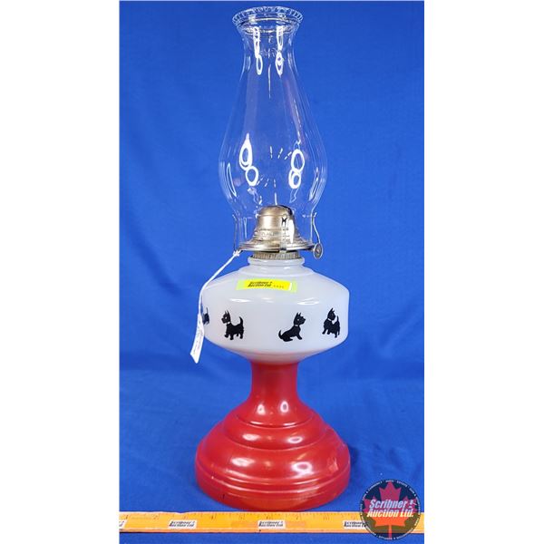 Scotty Dog Coal Oil Lamp (White Flame Burner) (8 Dogs) (18"H w/Chimney) (SEE PICS!)
