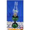 Image 4 : Coal Oil Lamp - Green Glass Base "Rosa" Pattern (White Flame Burner) (19"H Total) (SEE PICS!)