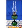 Image 5 : Coal Oil Lamp - Green Glass Base "Rosa" Pattern (White Flame Burner) (19"H Total) (SEE PICS!)