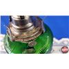 Image 7 : Coal Oil Lamp - Green Glass Base "Rosa" Pattern (White Flame Burner) (19"H Total) (SEE PICS!)