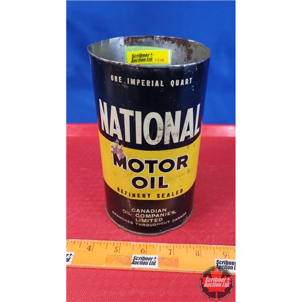 NATIONAL Motor Oil Tin "Canadian Oil Companies Limited" (7"H x 4"Dia) (SEE PICS!)