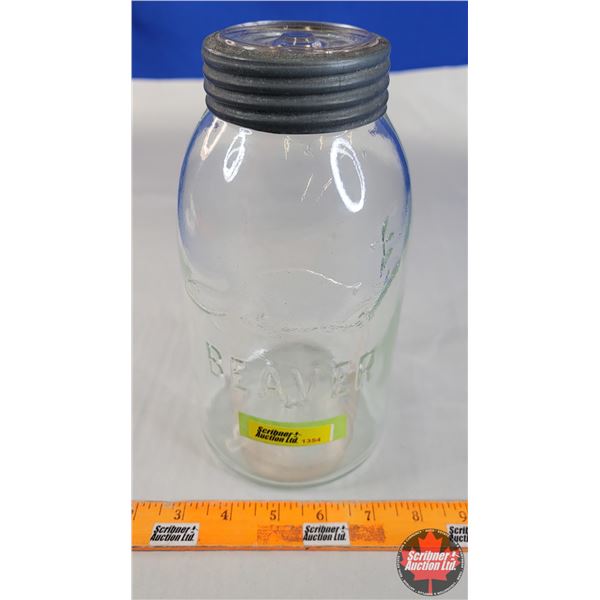 Mason Jar "BEAVER" Half Gallon (Bottom Stamp 7) (Green Tinge) (9-1/4"H) (SEE PICS!)