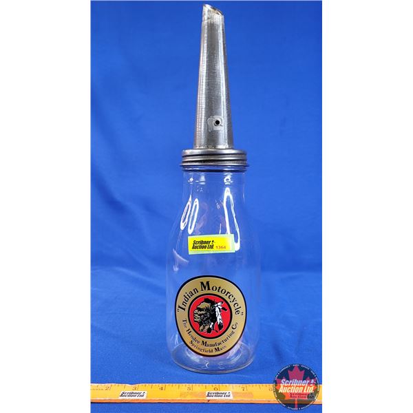 Vintage Style Service Station 1 Quart Oil Bottle "Indian Motorcycle" Decal w/Spout (15"H Total) (SEE