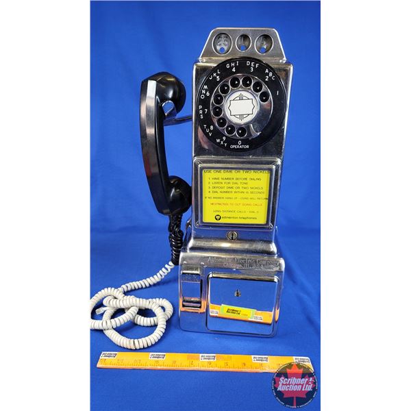 "Automatic Electric Company" Rotary Pay Phone (Nickel Plated) "Edmonton Telephones" (18-1/2"H) (SEE 