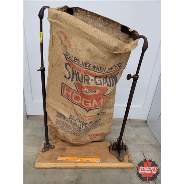 Burlap Sack with Antique Sack Holder (Holder 40"H x 29"W x 10"D) (SEE PICS!)