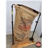 Image 2 : Burlap Sack with Antique Sack Holder (Holder 40"H x 29"W x 10"D) (SEE PICS!)